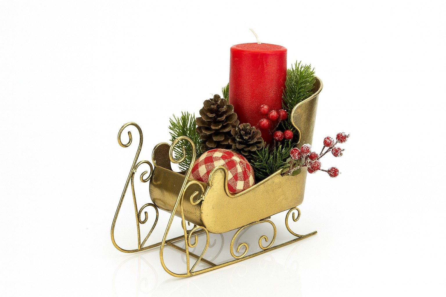 Ozdoba świąteczna Sanie metalowe złote średnie 8744