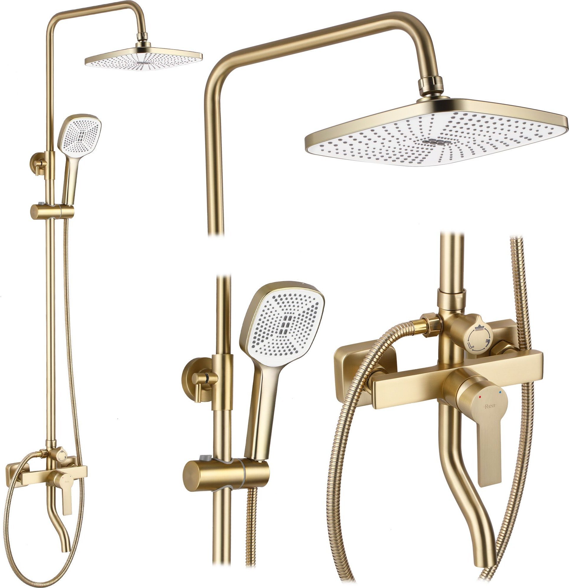 Rea Zestaw Prysznicowy REA ARGUS ZŁOTA SZCZOTKOWANA GOLD BRUSH