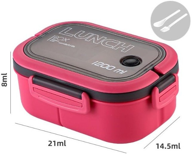 Śniadaniówka LUNCH BOX ze sztućcami 21 x 14,5 x 8cm fuksja PJM44F