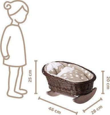 WickerPL BUJANE ŁÓŻECZKO KOŁYSKA Z WIKLINY DLA LALEK Z POŚCIELĄ 46X28 H 20/25 CM