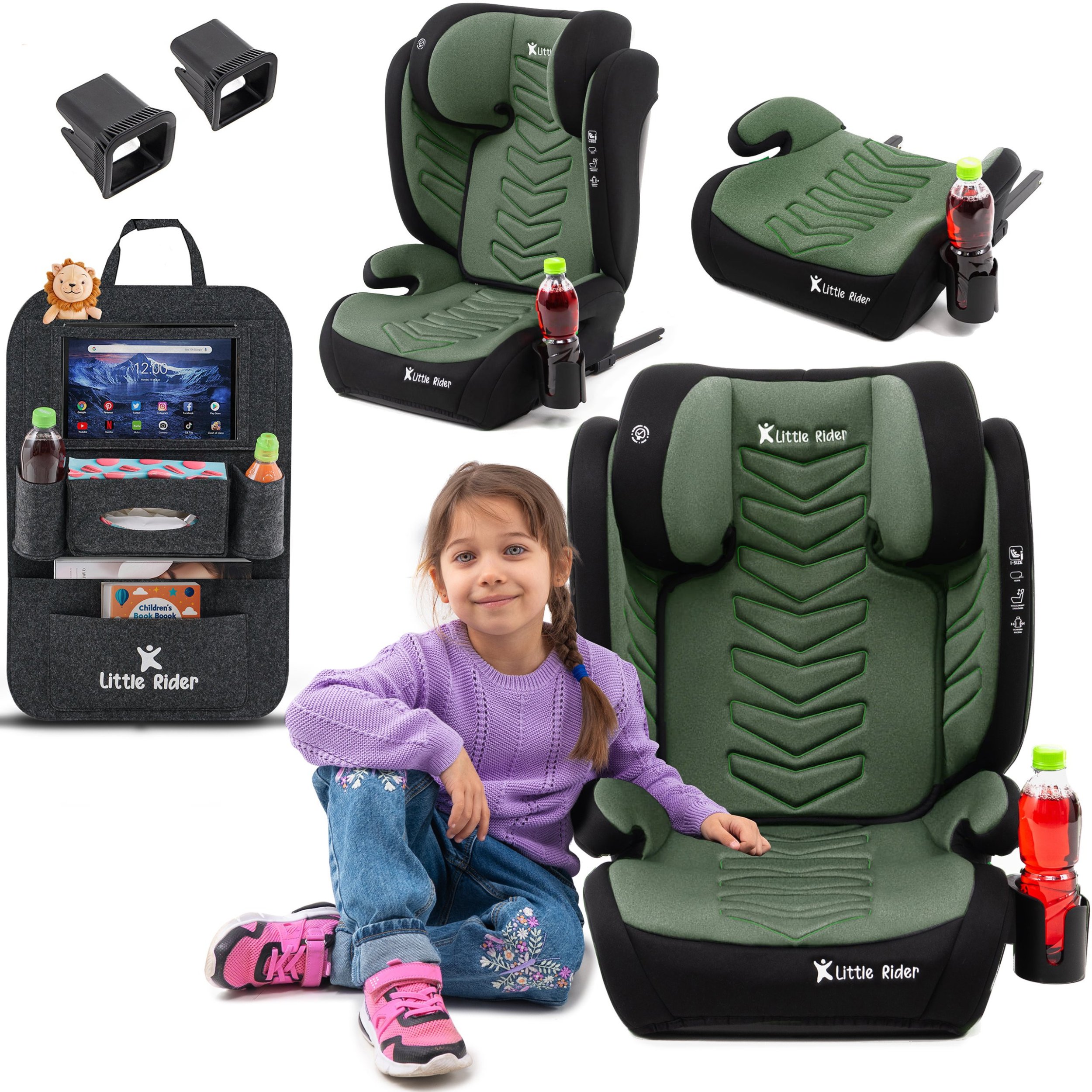 Fotelik samochodowy Monroe FOTELIK SAMOCHODOWY MODEL LEONARDO Czarny-Zielony Pikowany R129 100-150 CM ISOFIX