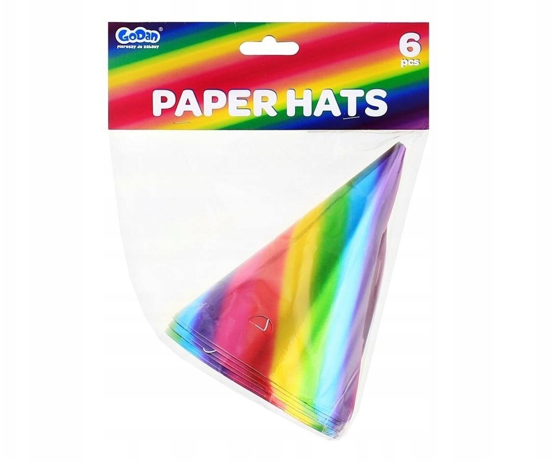 GoDan Czapeczki papierowe Tęczowe metaliczne 6szt