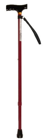 Laska regulowana aluminiowa z drewnianą rączką czerwona