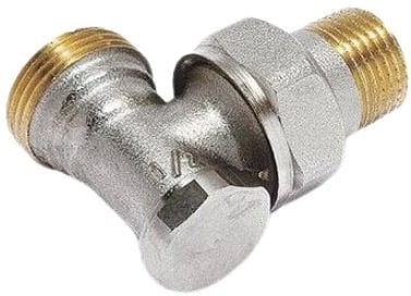 Zawór gwintowany, kątowy, niklowany; regulacja nastawy i odcięcie przepływu 1/2 -3/4Euro