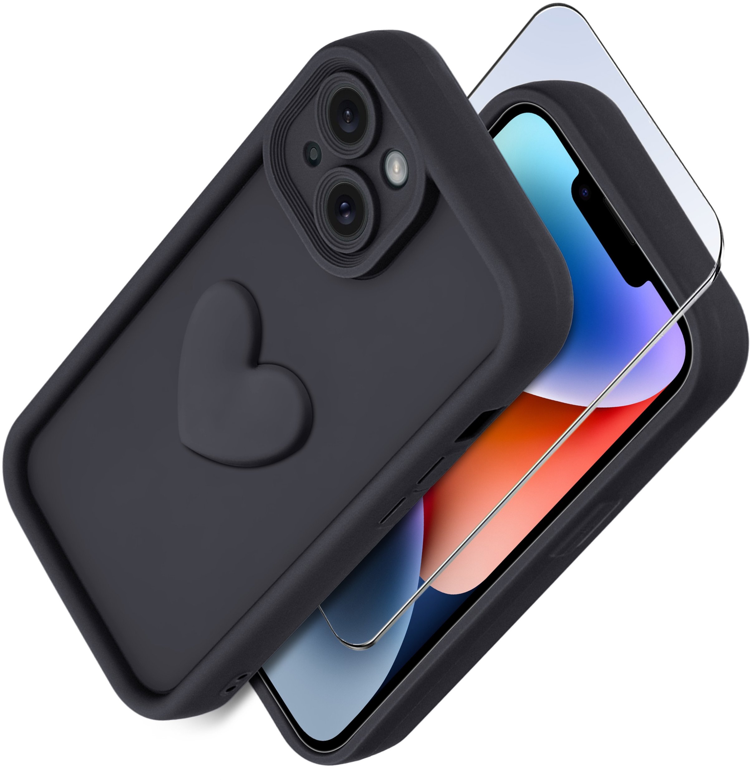 Etui do iPhone 13 | 14 silikonowe MATOWE serce + Szkło ochronne na ekran 9H