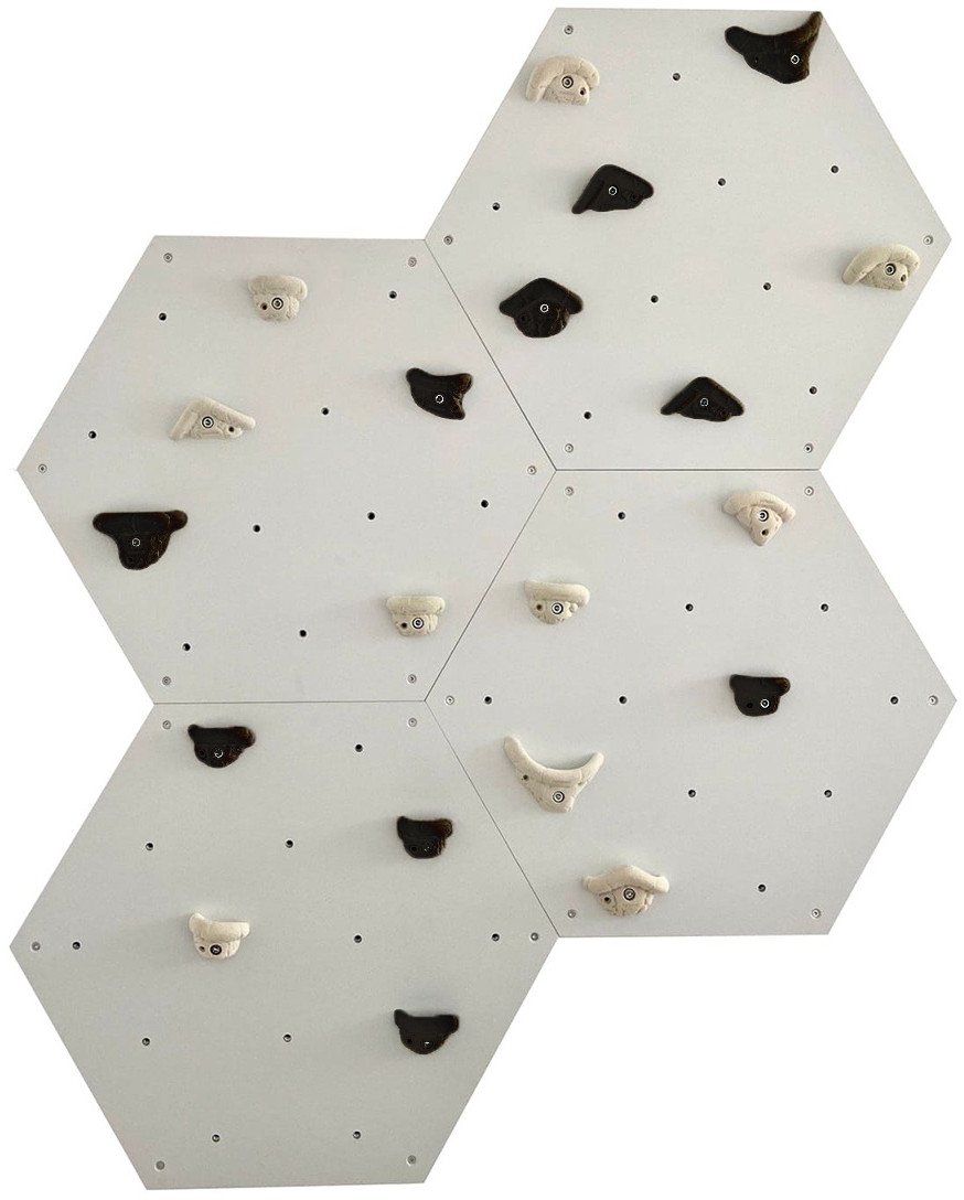 Ścianka wspinaczkowa sześciokątna 4x szara płyta + 20 białe/czarne uchwyty
