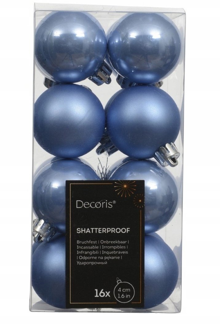 Bombki choinkowe 4 cm zestaw 16 sztuk nietłukące niebieskich matowych i błyszczących