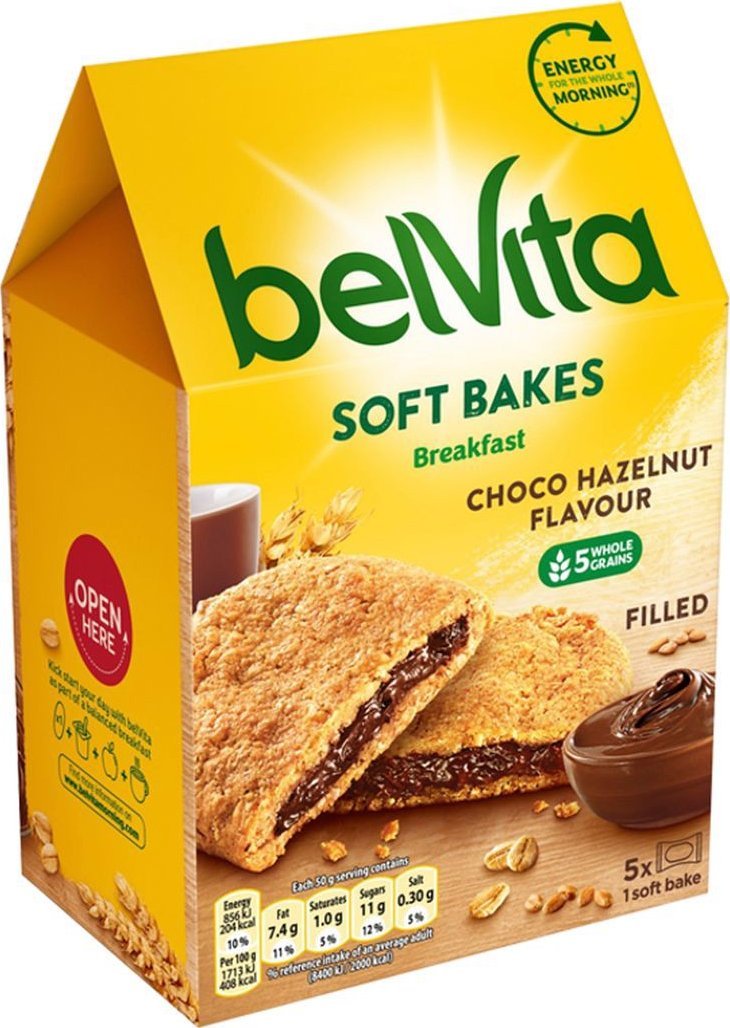 belVita Breakfast Ciastka zbożowe z nadzieniem o smaku czekoladowo-orzechowym 250 g