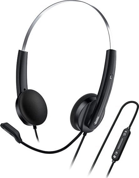 Genius HS-220U AI, słuchawki z mikrofonem, przewodowaczarna, 2.0, zamykane, USB - C