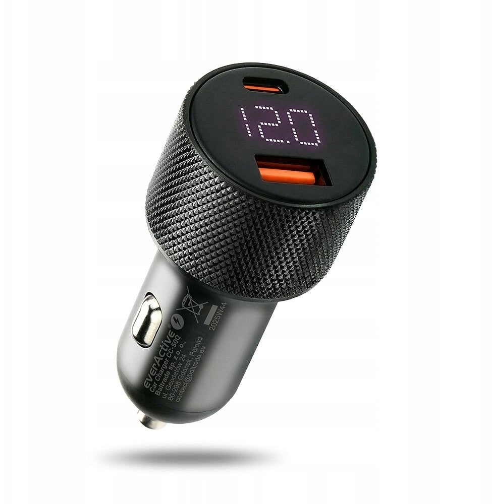 Ładowarka samochodowa 1x USB QC3.0, 1 x USB-C PD 75W czarna