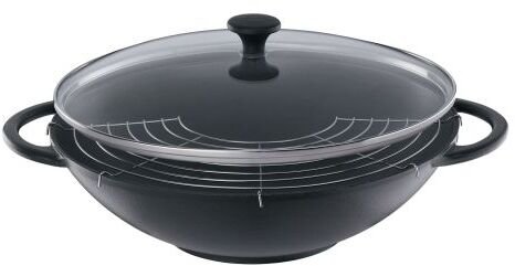 Patelnia Kuchenprofi Wok Provence żeliwny z rusztem, średnica 36, czarny