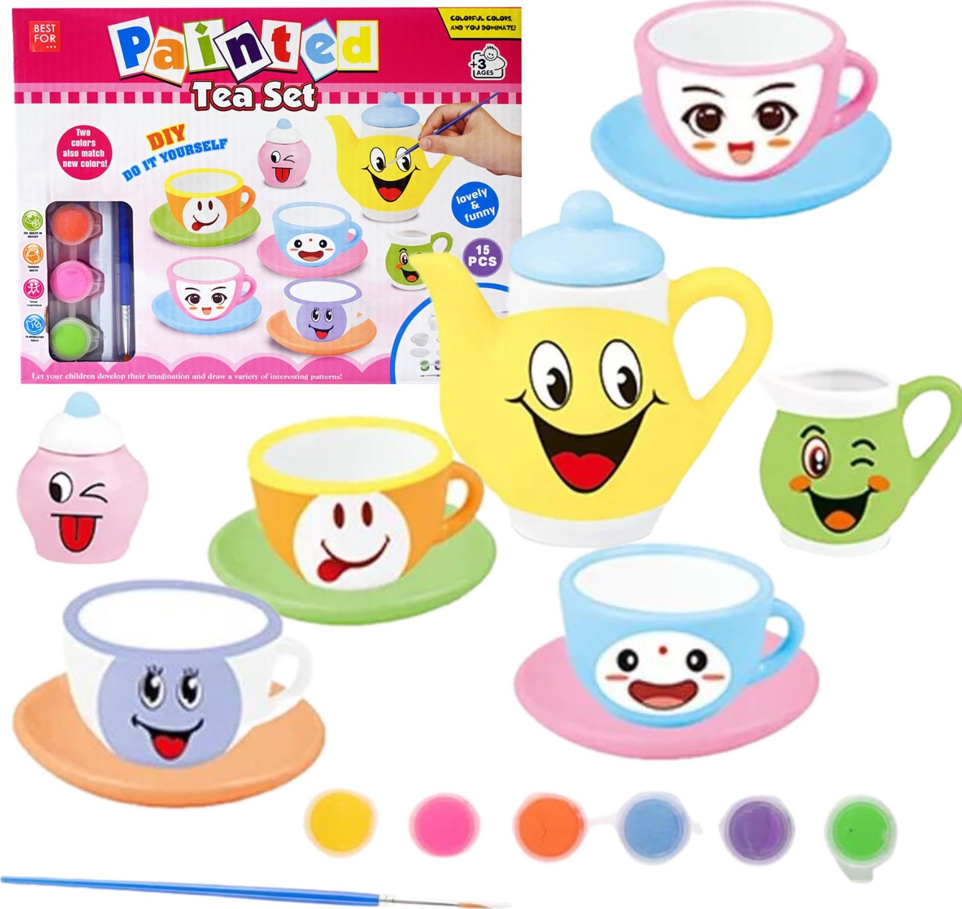 ProNice ZESTAW DO HERBATY KAWY FILIŻANKI DO MALOWANIA KREATYWNY GIPSOWE GIPS FARBKI