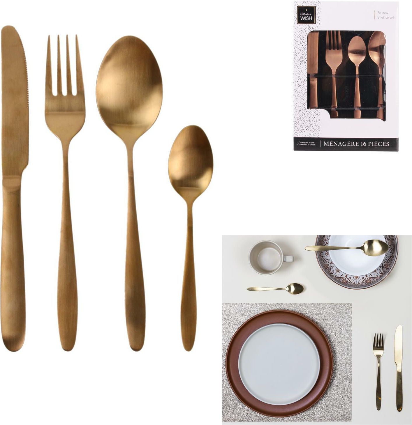 Intesi Zestaw sztućców Charbon złote 16szt!