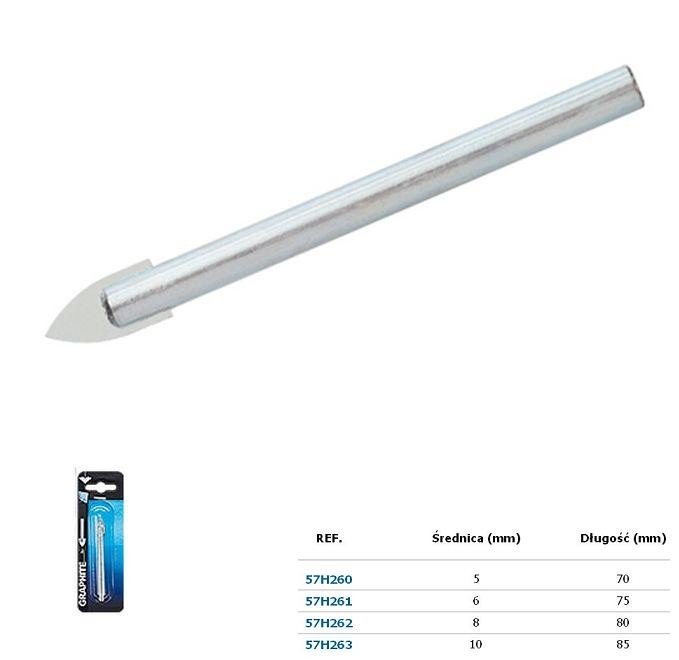 Wiertło Graphite do szkła i glazury płytka z węglika walcowe 6mm (57H261)