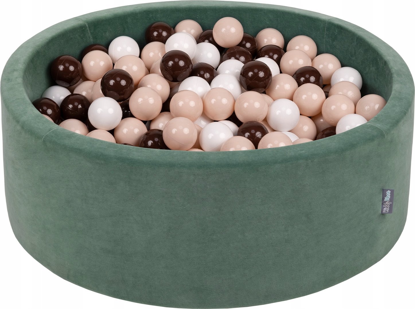 KiddyMoon Suchy basen okrągły VELVET z piłeczkami 7cm zieleń lasu: pastelowy beż-brązowy-biały 90x30cm/300piłek Zabawka basen piankowy