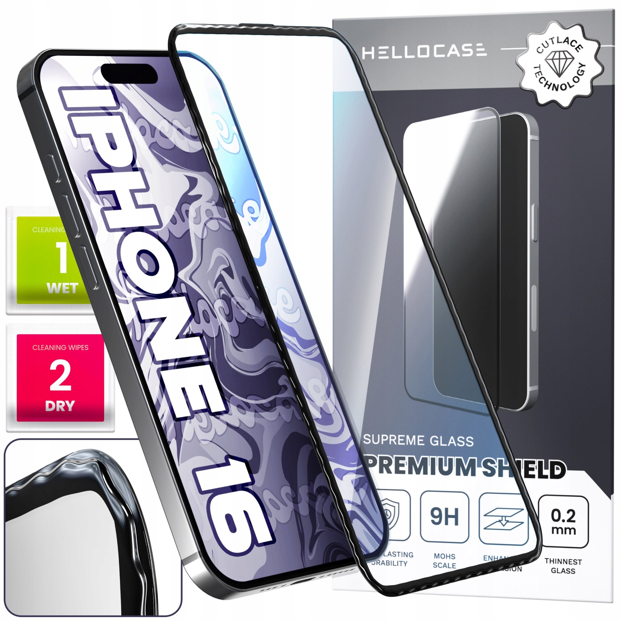 Szkło Hartowane do Apple iPhone 16 (Szkiełko 9H, Pełne 5D, Falowane, Wave)