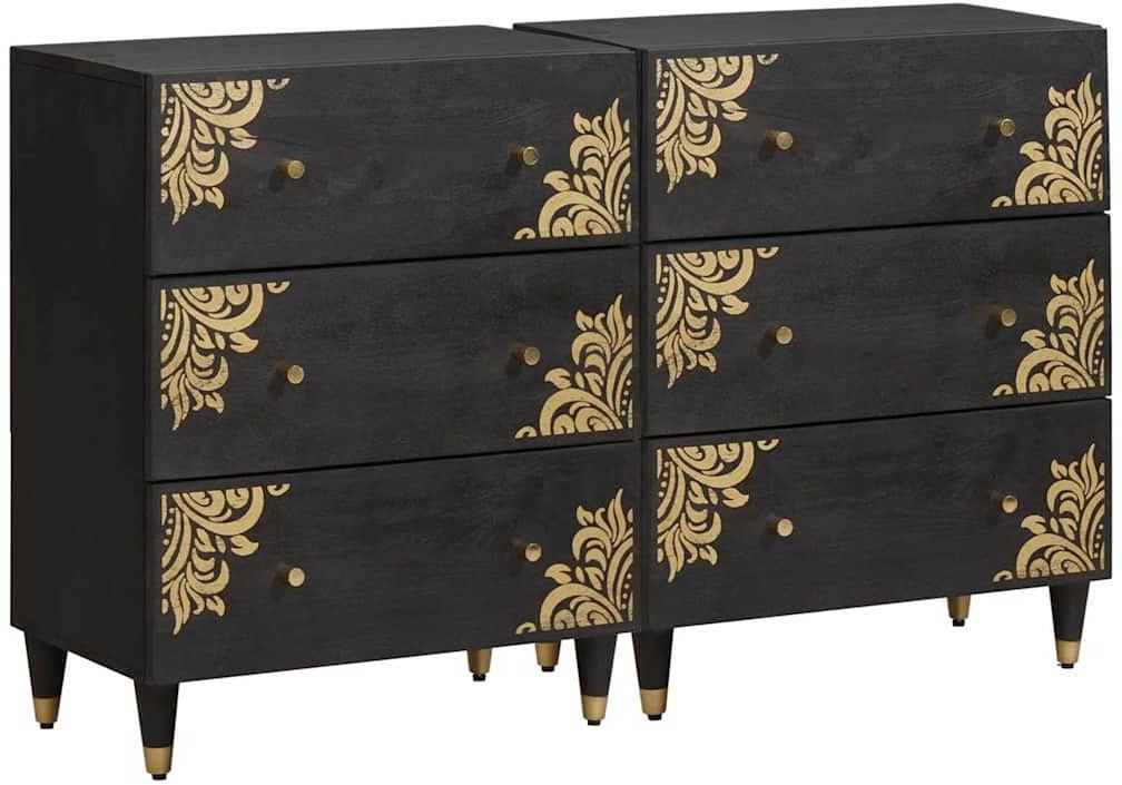 vidaXL Bufet z szufladami 2 pcs, czarny, 60 x 33 x 75 cm, Drewno mango