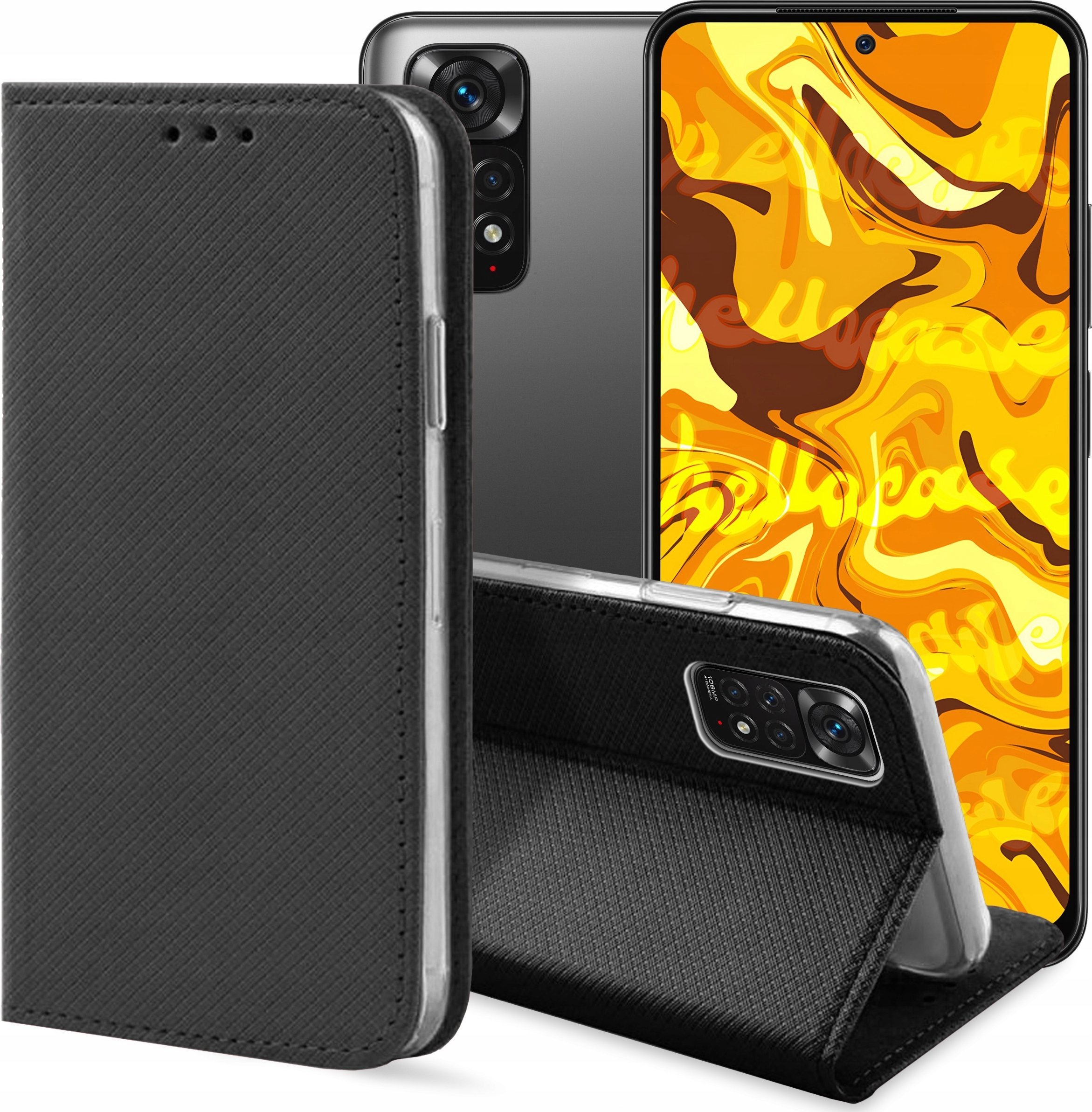 Hello Case ETUI Z KLAPKĄ DO REDMI NOTE 11 4G / 11S 4G CZARNE ZAMYKANE MAGNETYCZNE FLIP