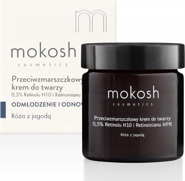 Mokosh Przeciwzmarszczkowy krem do twarzy 0,5% Retinolu H10 i Retinoinianu HPR (Kompleks) Róża z jagodą