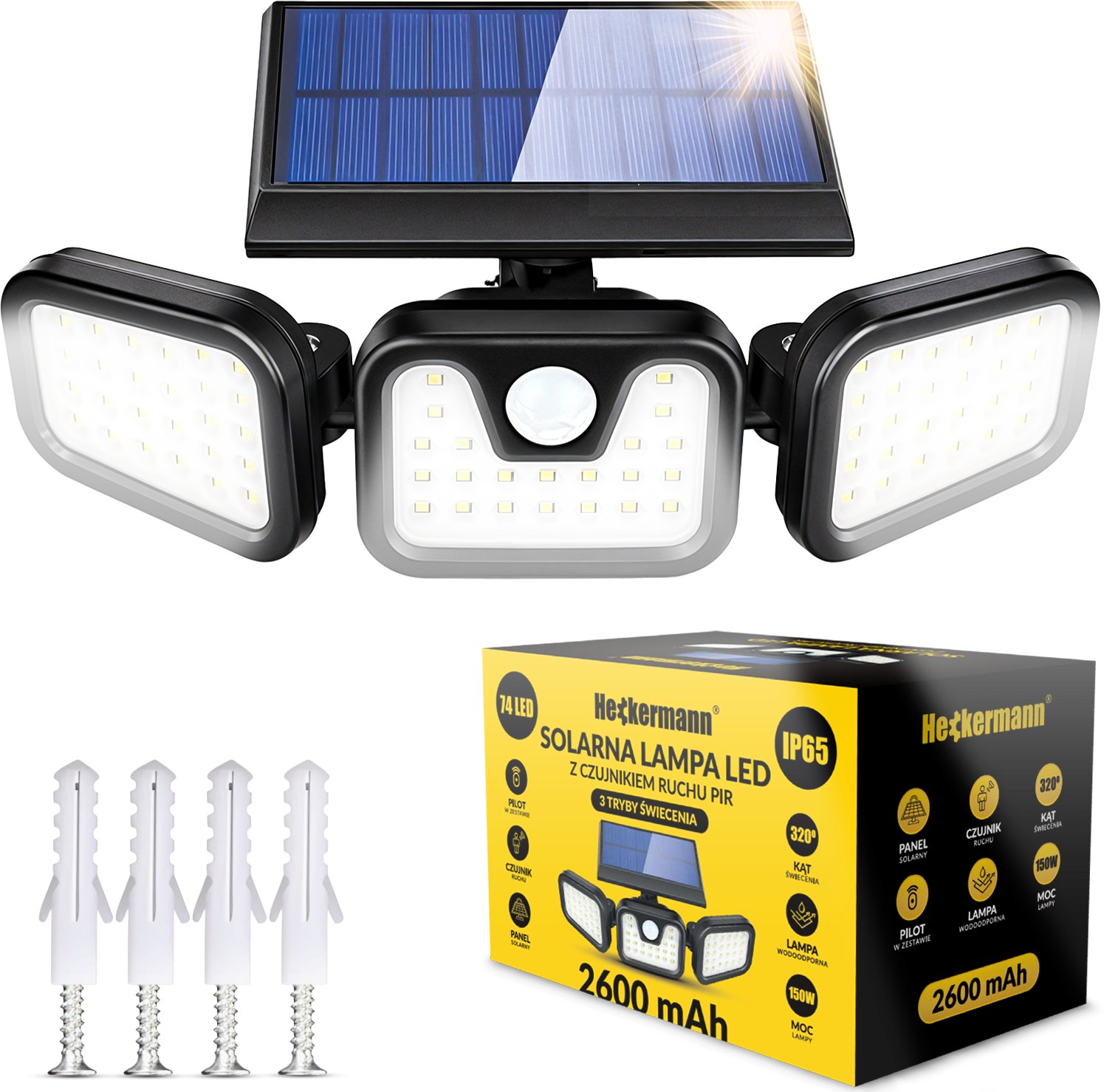 Heckermann Lampa solarna zewnętrzna ogrodowa JD1626 Czujnik ruchu/zmierzchu