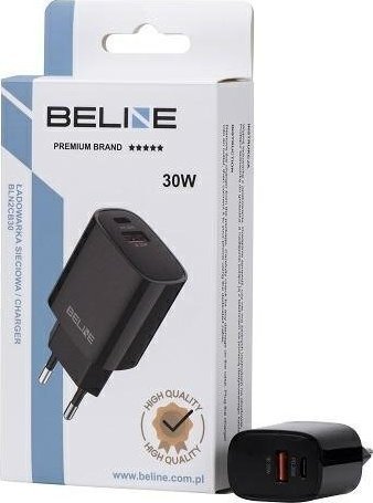 Ładowarka Beline Ładowarka sieciowa 30W GaN USB-C + USB-A, czarna