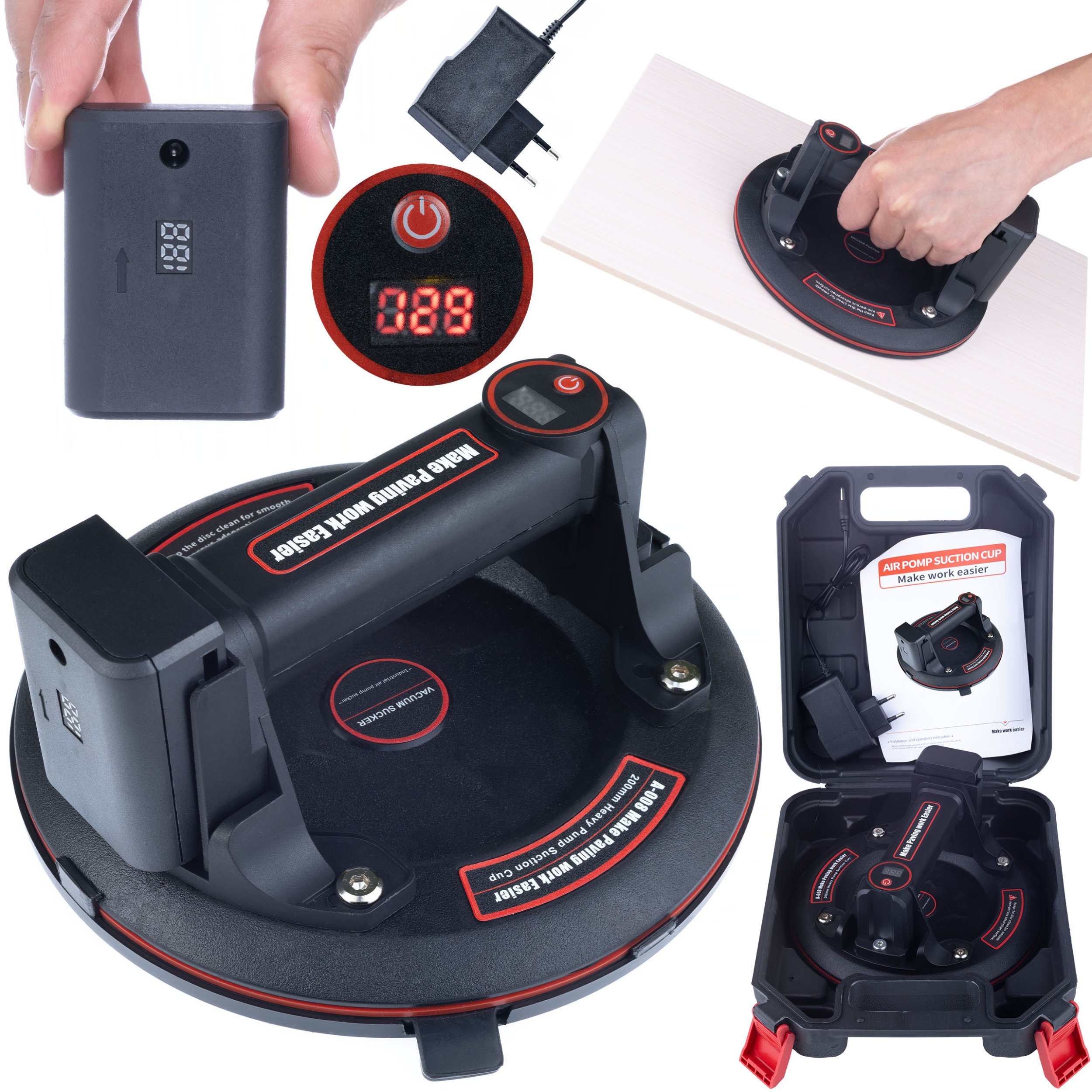 UCHWYT PRZYSSAWKA PRÓŻNIOWA ELEKTRYCZNA AKUMULATOROWA PŁYTEK GLAZURY SZYB