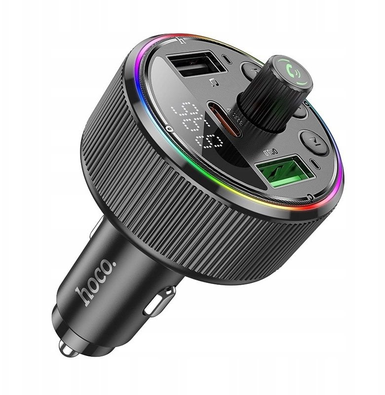 Transmiter samochodowy bluetooth Hoco 2 x USB A + USB C QC3.0 PD 30W E82 czarny