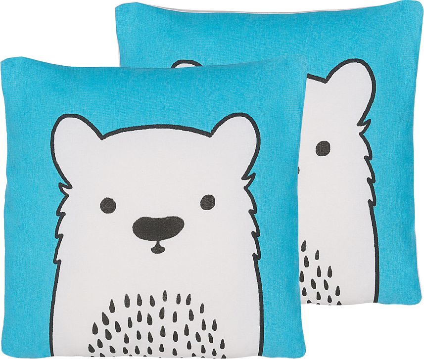 Beliani Zestaw 2 poduszek dla dzieci miś 45 x 45 cm niebieska WARANASI