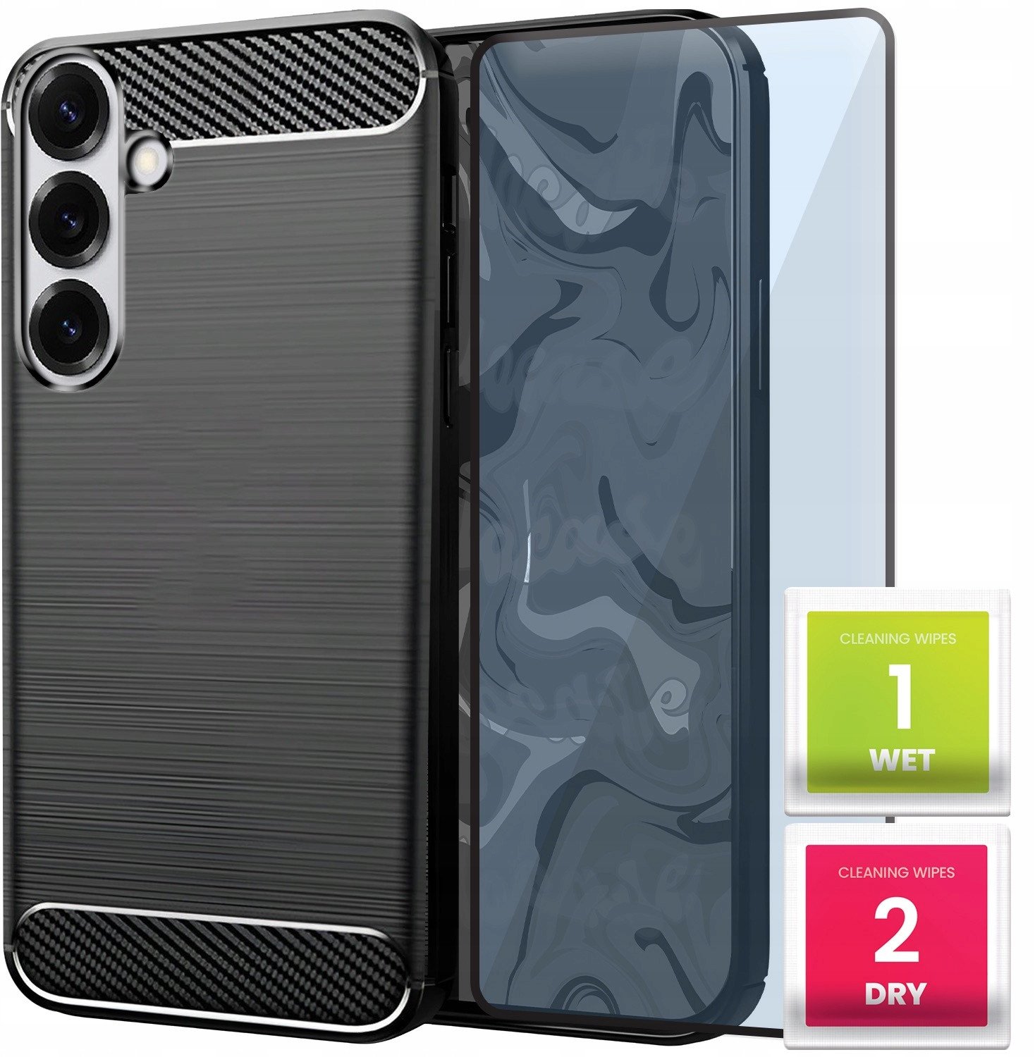 Etui do Samsung Galaxy S25 Plus (Czarne, Karbon, Pancerne, Plecki) Szkło