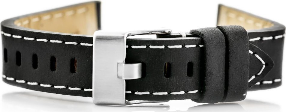 Pasek skórzany do zegarka W25 - czarny/białe - 20mm