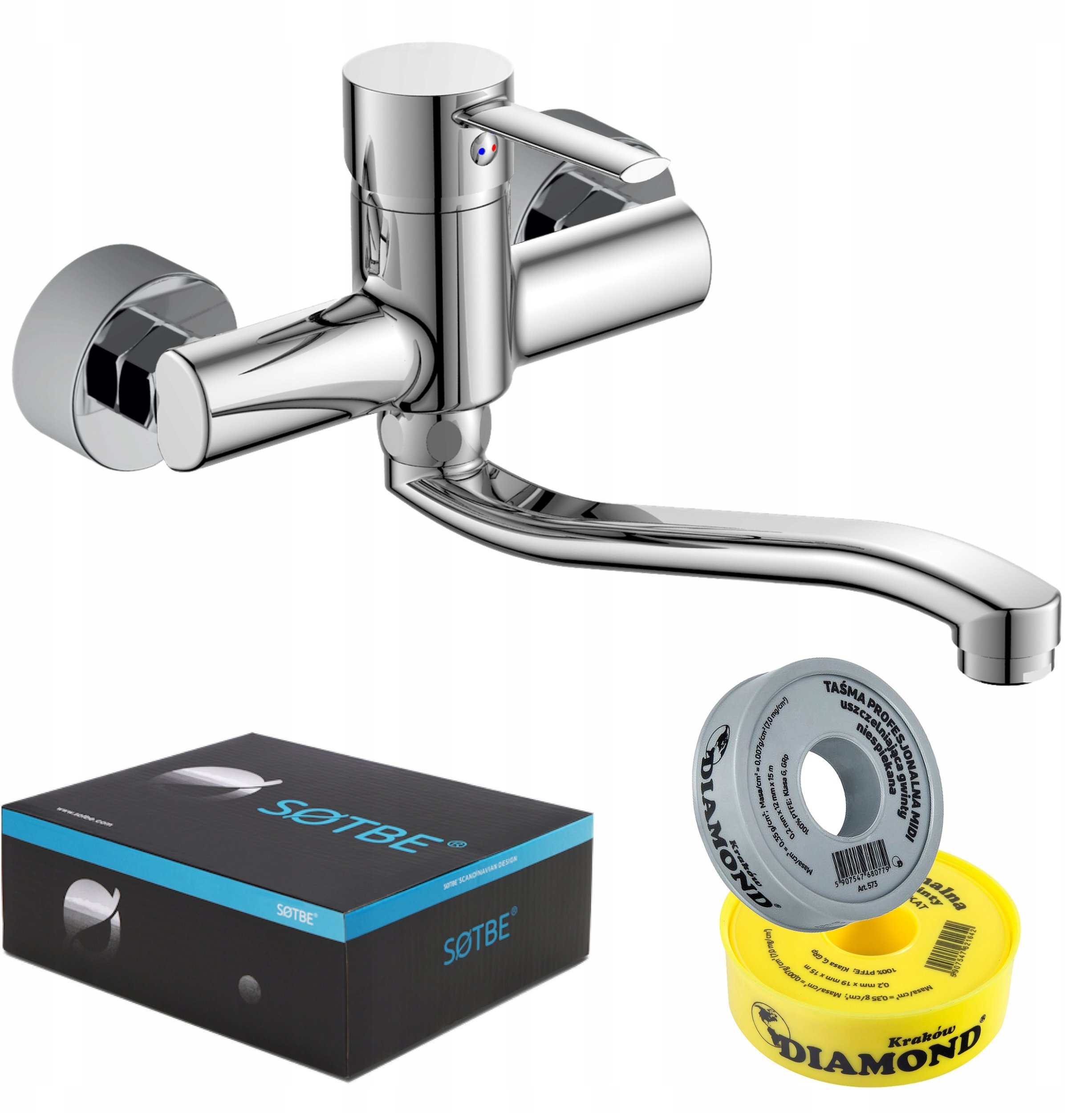 Bateria umywalkowa ścienna kran z ruchomą wylewką chrom SOTBE