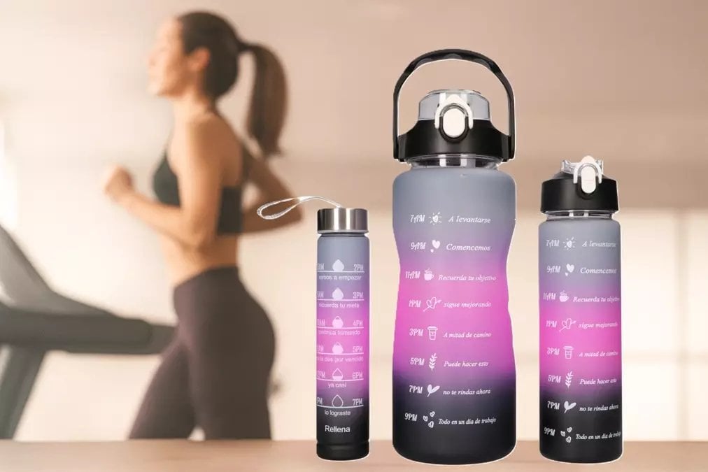 ExtraLink Bidon motywujący 3w1 zestaw, różowy-czarny, 2000ml+900ml+300ml