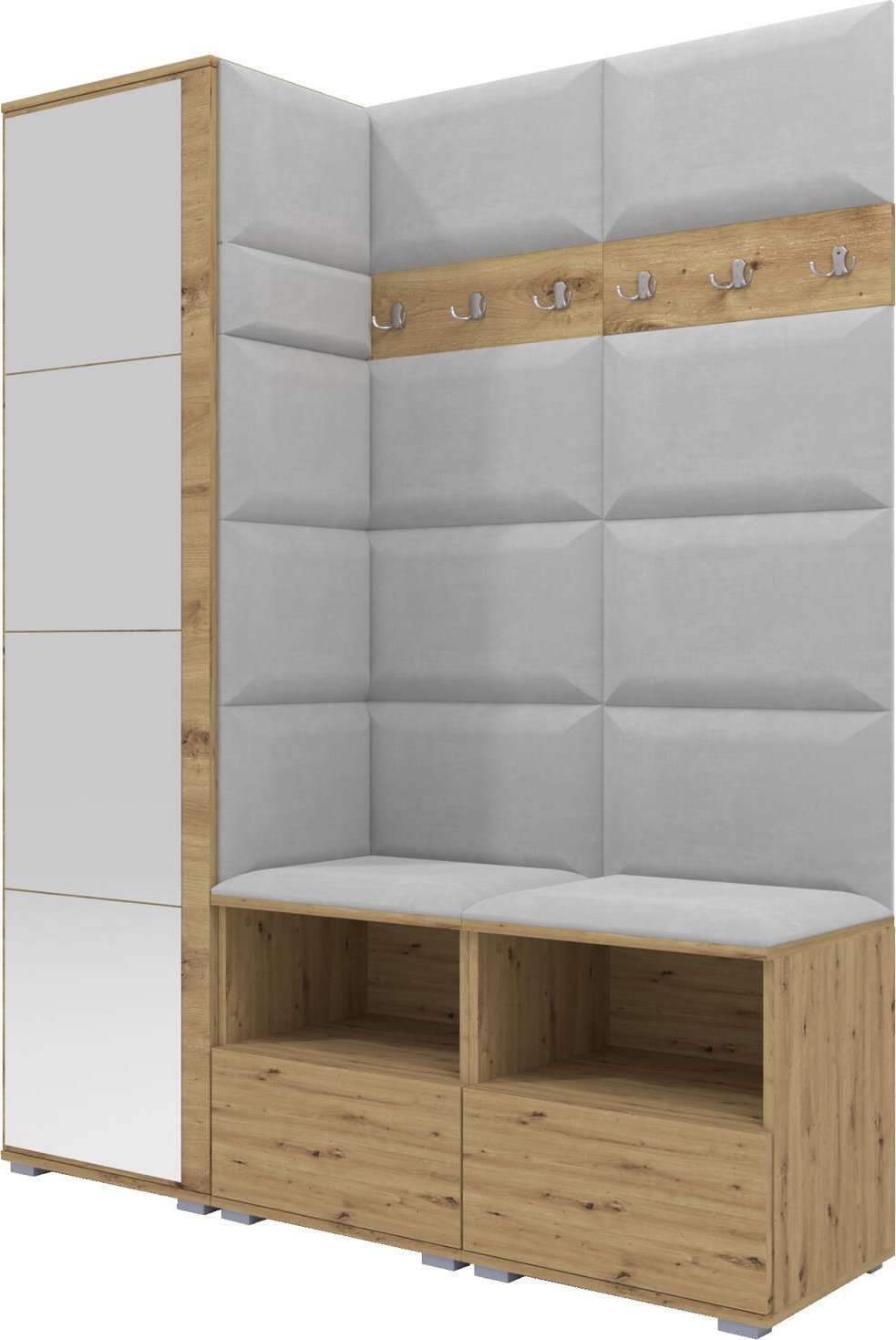 Ravio Tapicerowana garderoba Nela II z lustrem - kolor dąb artisan + tkanina Trinity 32