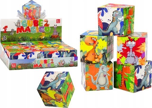 LeanToys Magiczna Kostka Układanka Edukacyjna Dinozaury Puzzle Gra Logiczna