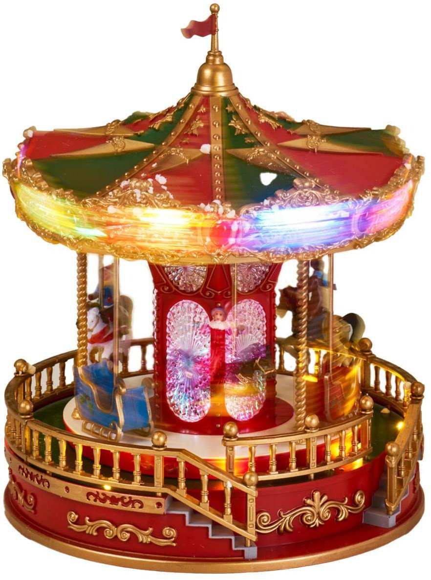 Świąteczna karuzela LED z muzyką i obrotowymi figurkami, 23 x 28 cm