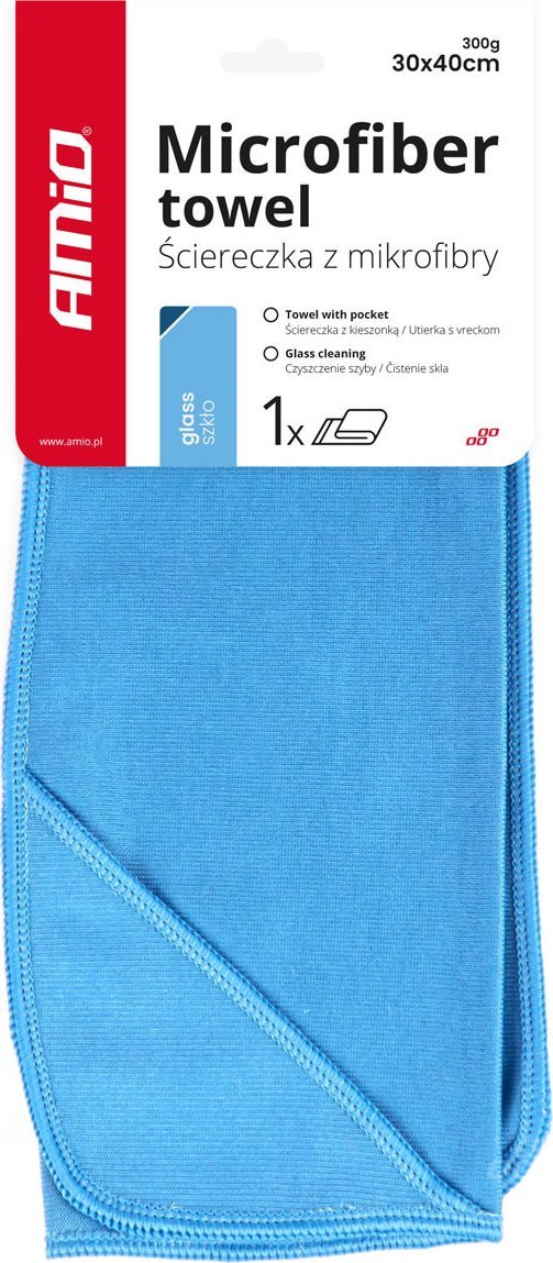 AMiO Ściereczka mikrofibra do mycia czyszczenia szyb okien luster 30x40 cm amio-03731