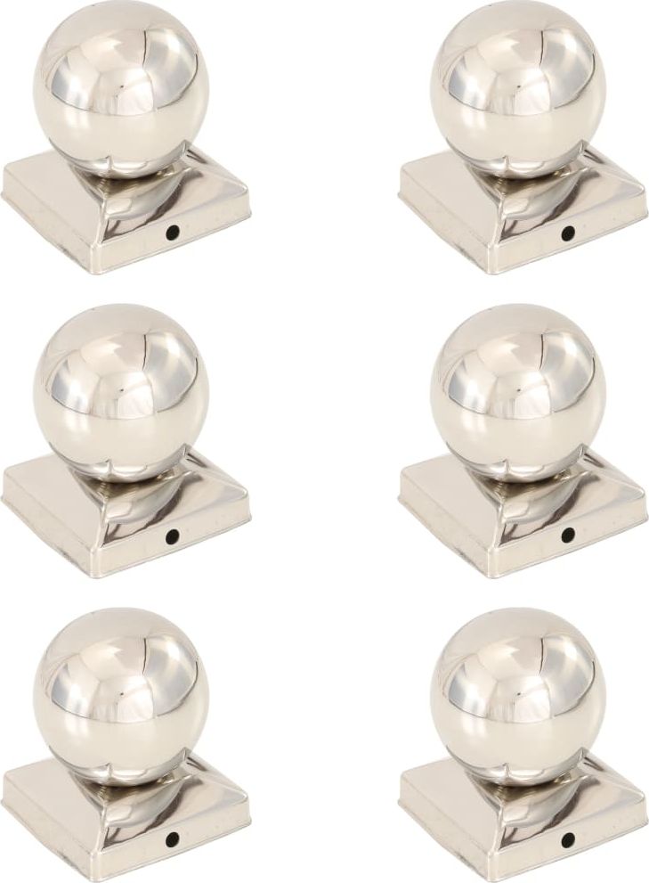 vidaXL Zatyczki na słupki, 6 szt., kule, stal nierdzewna, 91x91 mm