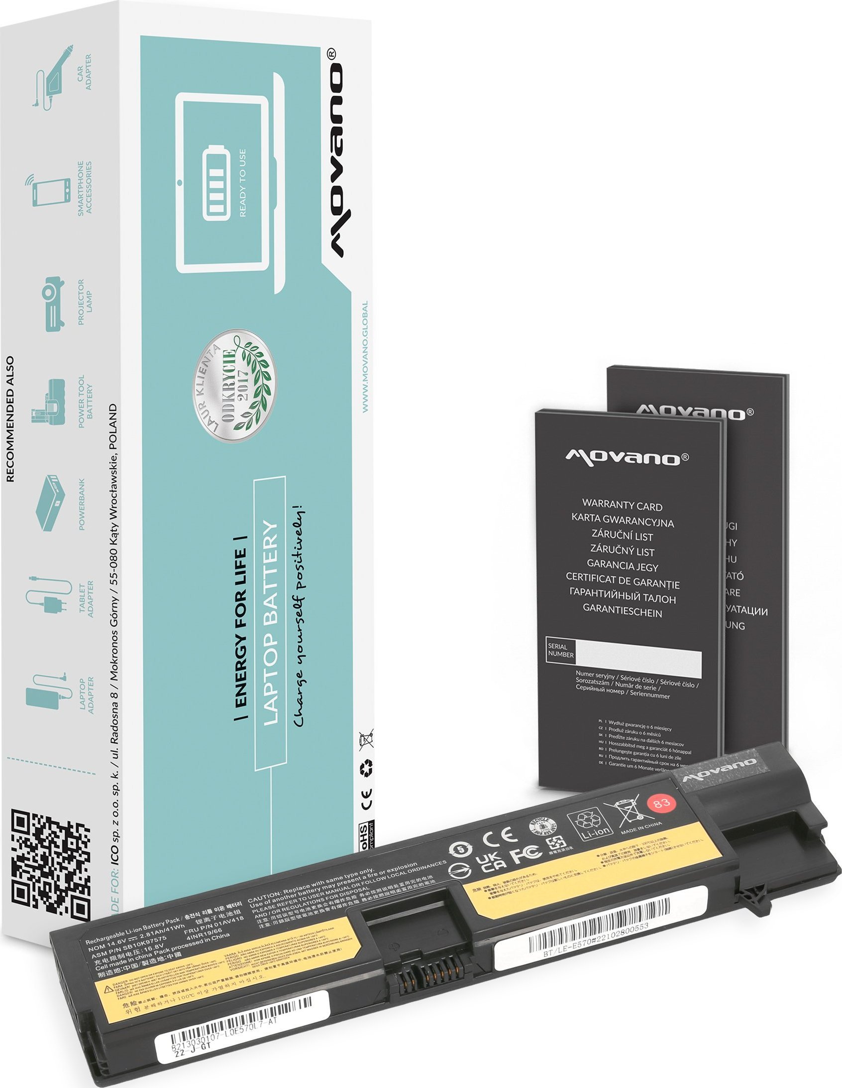 Bateria Movano Bateria 01AV417 01AV418 do Lenovo E570 20H5 20H6