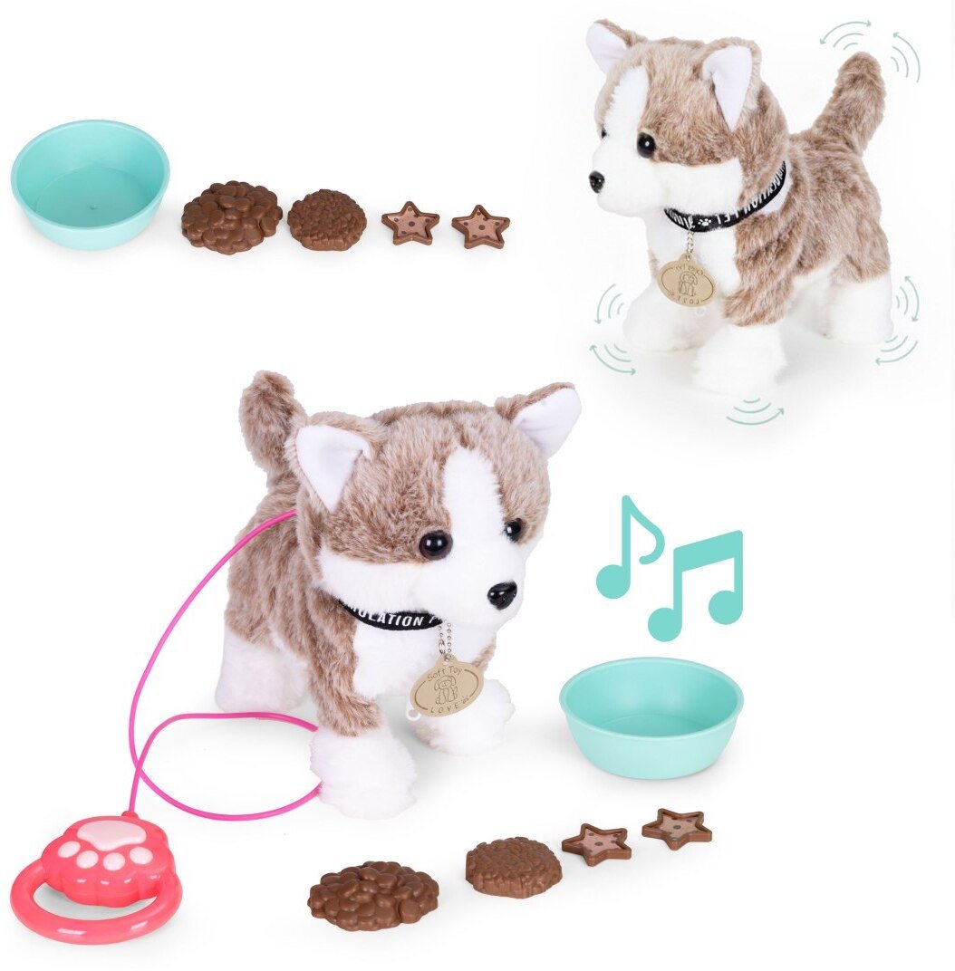 Interaktywny piesek na smyczy husky chodzi i merda ogonem melodyjki EDUKAMP