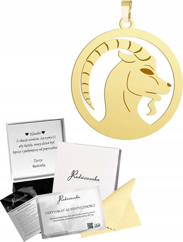Radziszewska Jewellery Zawieszka Złota Znak Zodiaku KOZIOROŻEC Srebro 925 Prezent DEDYKACJA GRATIS