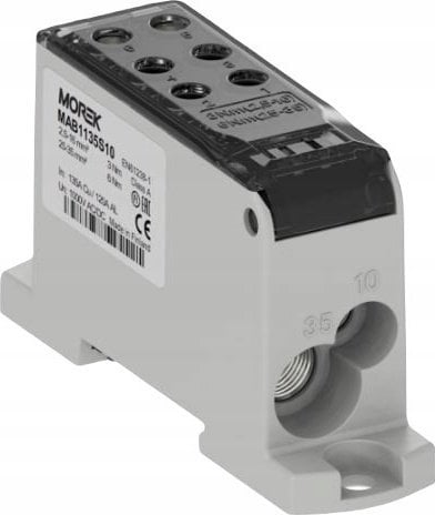 MOREK Blok dystrybucyjny - rozdzielczy OJL135A czarny AL/CU we:1x2,5-35mm2 /1x2,5-10mm2 wy: 4x2,5-16mm2/2x2,5-10mm2 1000V MAB1135S10