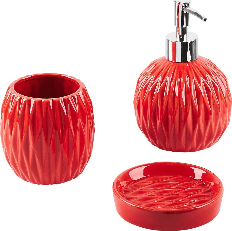 Beliani 3-częściowy zestaw akcesoriów łazienkowych czerwony BELEM