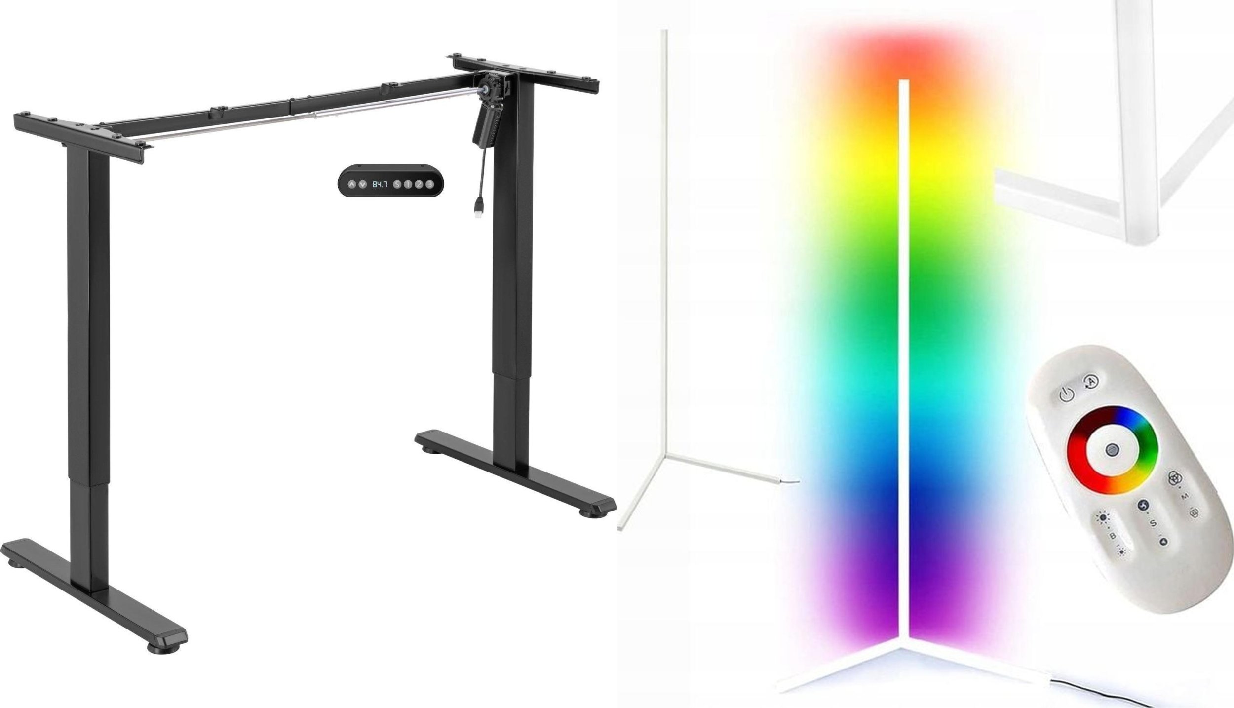 Mozos Mozos Stelaż do biurka czarny z elektryczną regulacją wysokości EDF-PRO-BK + Lampa podłogowa narożna LC-RGB LED biała