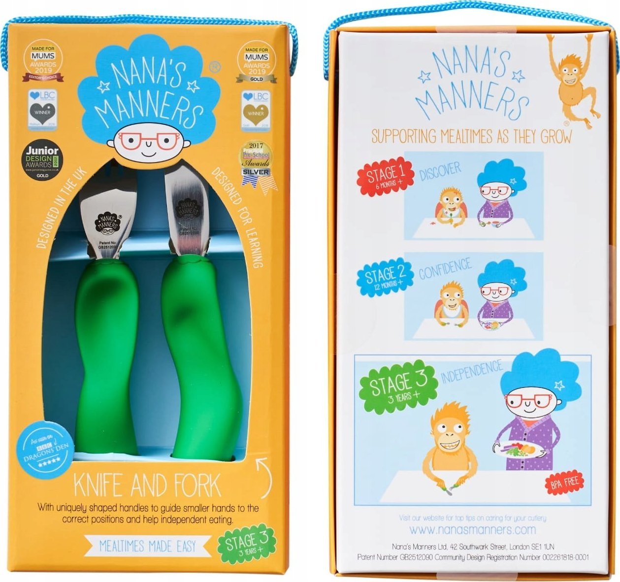 Nana`s Manners Sztućce kształtujące chwyt Etap 3 Green Nanas Manners