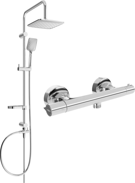 Zestaw prysznicowy Mexen Mexen Sven zestaw prysznicowy natynkowy z deszczownicą i baterią prysznicową termostatyczną Slim, chrom - 77105262-00