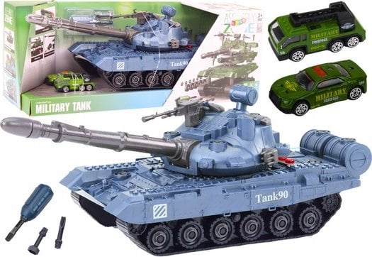 LeanToys Czołg Pojazd Wojskowy DIY Do Rozkręcania Niebieski Dźwięki Zestaw Resoraki