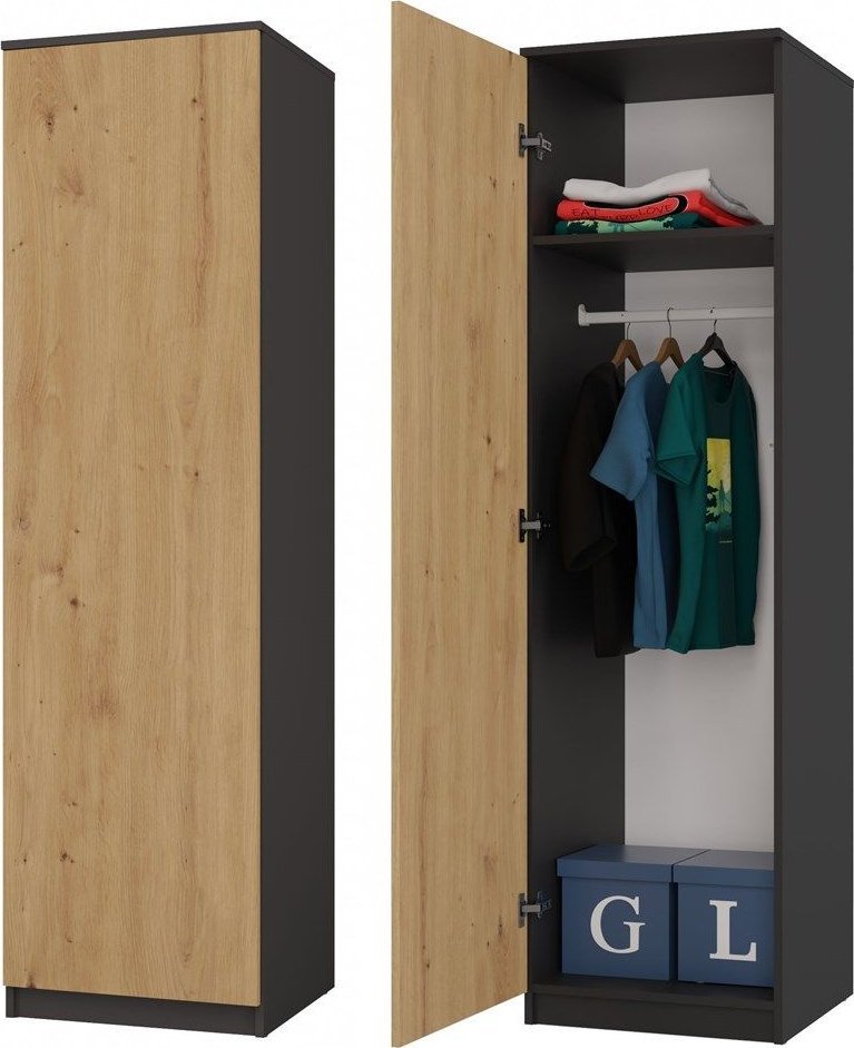 Topeshop Szafa, garderoba, regał, 50x50x180 cm, antracyt, dąb artisan, mat