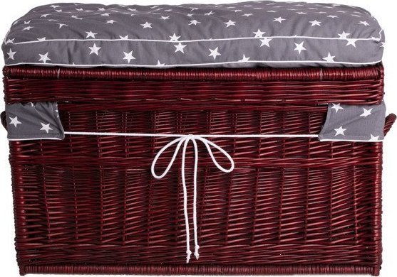 WickerPL Kufer Wiklinowy Czerwony z Obszyciem skrzynia wiklinowa kosz na zabawki z poduszką 70x43 H44 cm