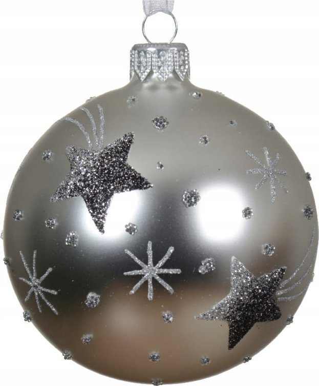 Kaemingk Bombka choinkowa szklana 8cm Srebrna z gwiazdkami