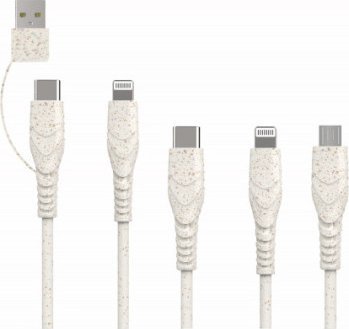 Kabel USB BIOnd USB-A + USB-C - USB-C + microUSB + 2x Lightning 1.2 m Biały (BIO-51-UNI)
